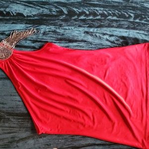 XXI Red Asymmetrical Top with Beaded Shoulder